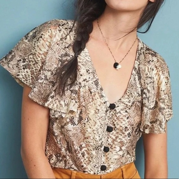 Anthropologie Eva Franco Snake Print Blouse - Picture 3 of 12